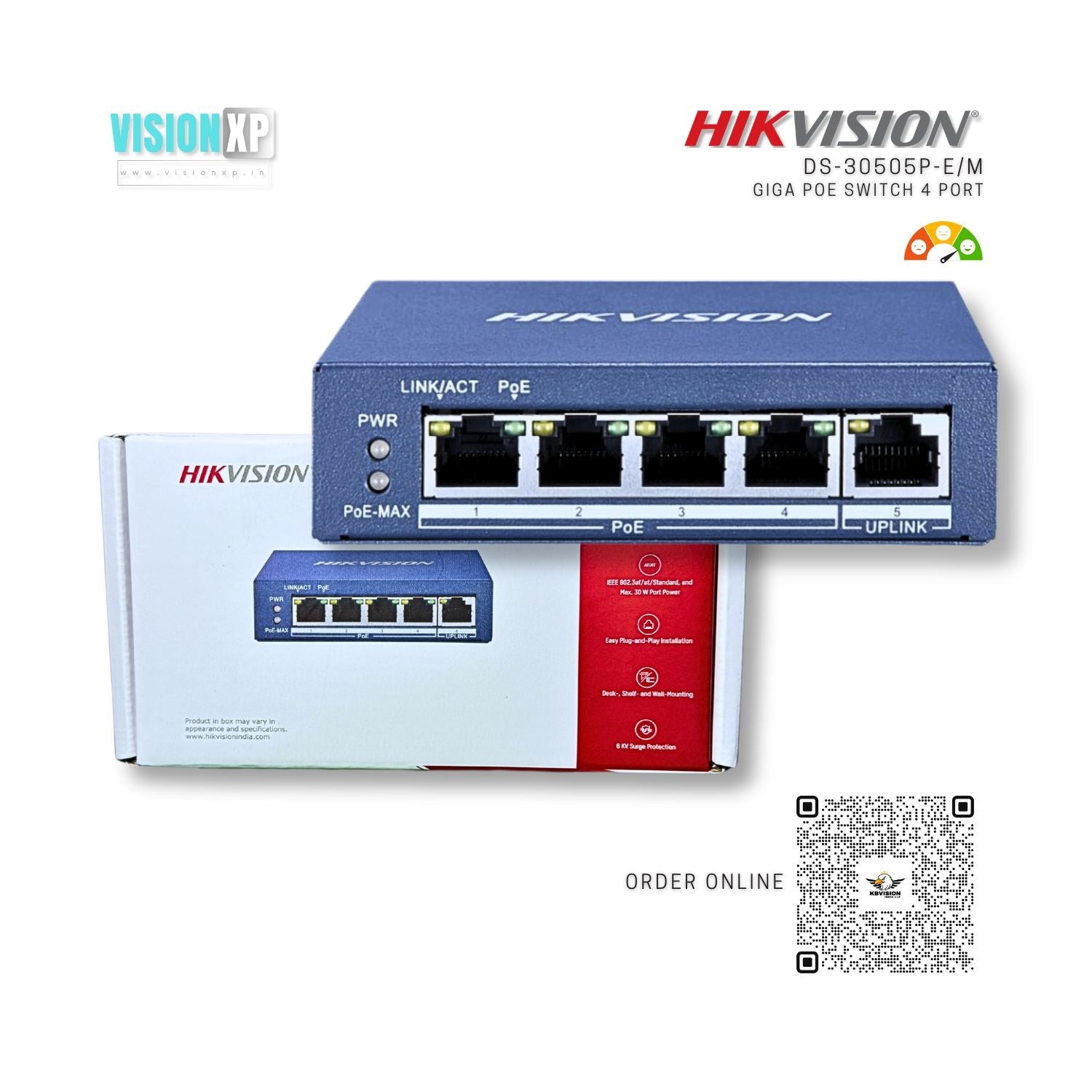 Hikvision DS-3E0505P-E/M 4 Port Gigabit Unmanaged PoE Switch Hikvision DS-3E0505P-E/M 4 Port Gigabit Unmanaged PoE Switch